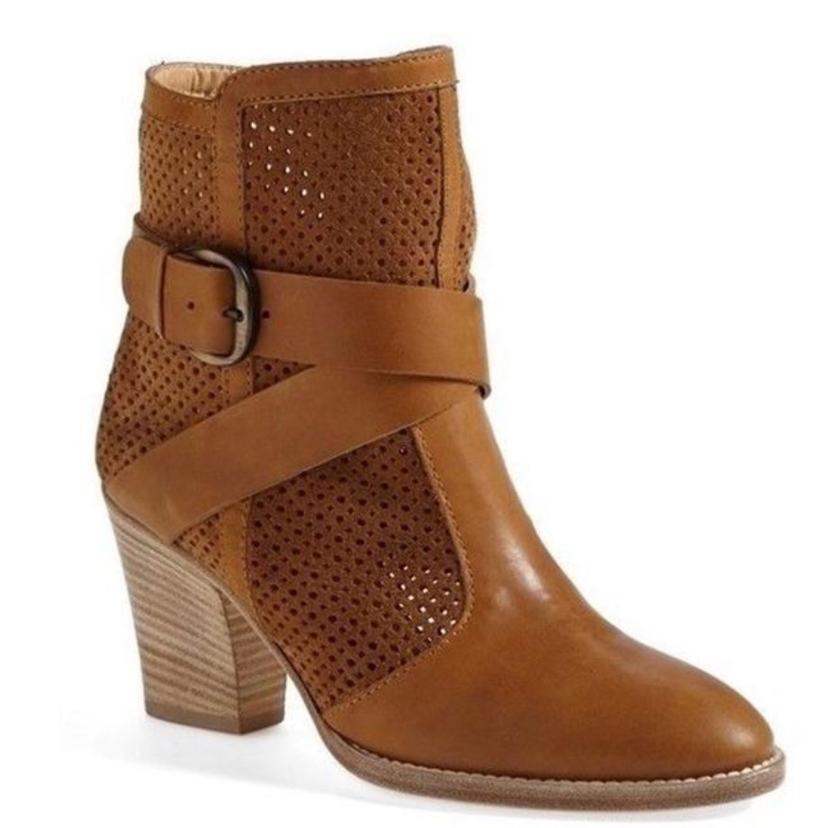 Aquatalia By Marvin K Fawn Brown Leather Ankle Bootie